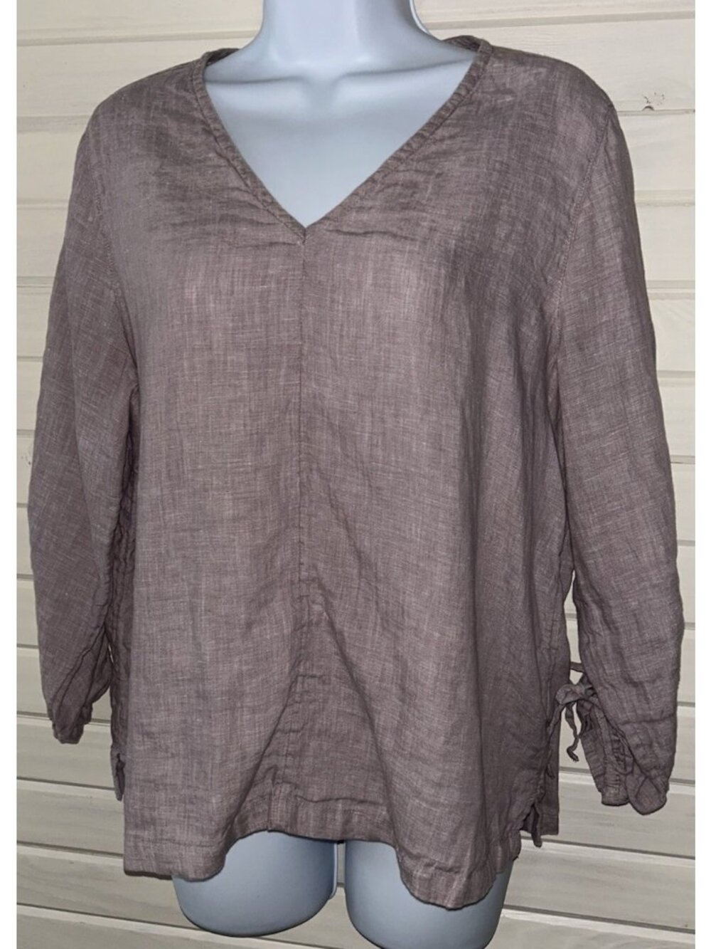 Christian Siriano New York Sz LARGE Linen Mauve Purple Tunic Ruched Sleeves EUC